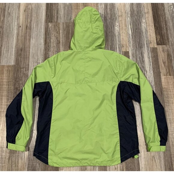St. Johns Bay Lime Green Black Hooded Windbreaker Jacket Lightweight Size Large - Picture 7 of 16